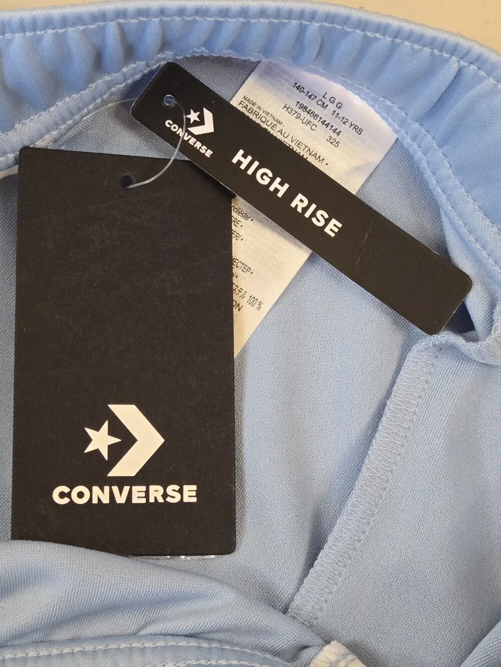 Converse Girl's Light Blue Snap Leg Track Pants White Side Stripe Size Large